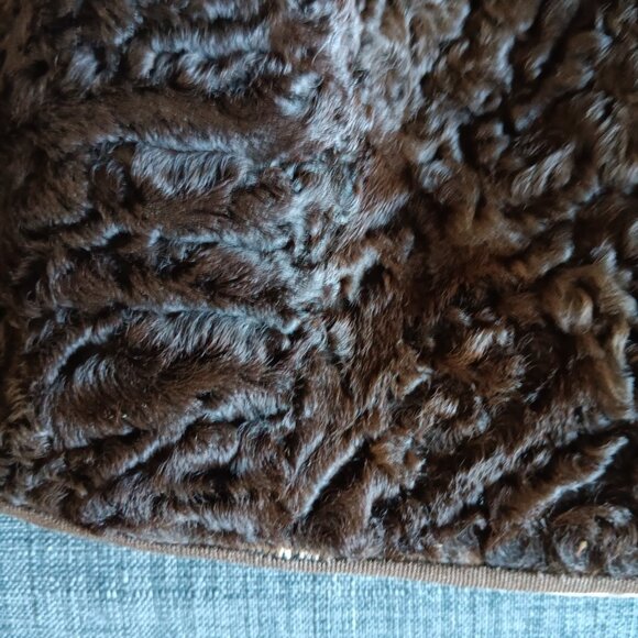 Vintage Dark Brown Persian Lamb Stroller Coat Jacket Fur Collar Faux Pockets 60s - Picture 16 of 16